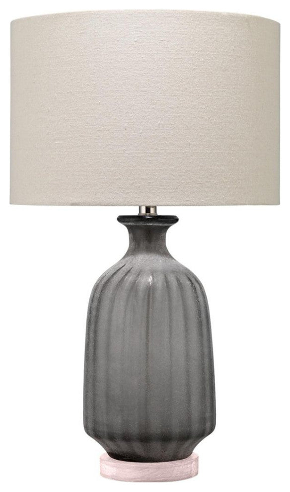 Classic Elegant Soft Gray Frosted Glass Table Lamp 25 in Textured Bottle Shape
