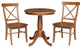 30" Round Top Pedestal Table With X-Back Chairs, 3-Piece Set, Distressed Oak