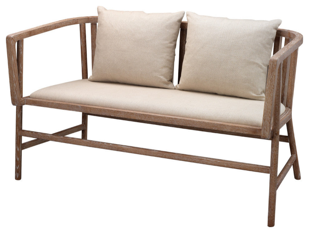 Grayson Settee, Off White Linen and Gray Washed Wood