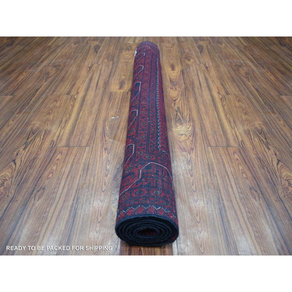 Deep and Saturated Red, Afghan Khamyab Shiny Wool Hand Knotted Rug, 4'4"x6'3"