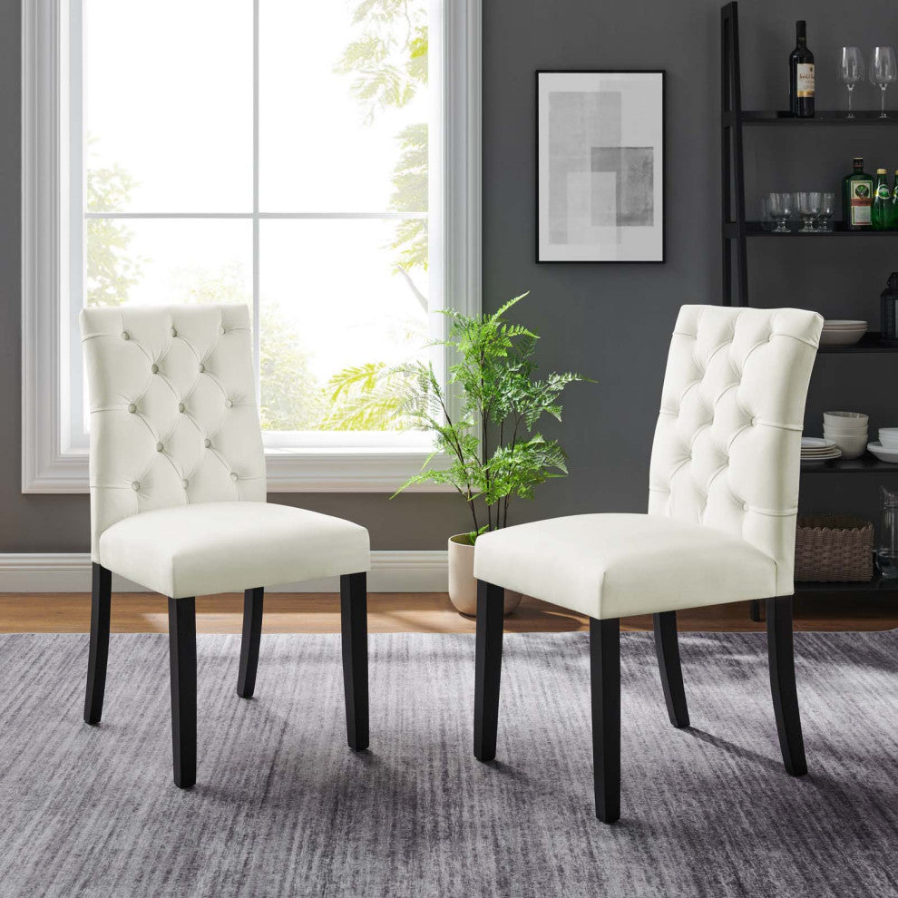 Side Dining Chair, Set of 2, White, Velvet, Modern, Cafe Bistro Hospitality