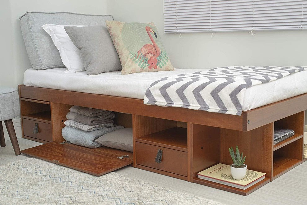 Memomad Bali Storage Platform Bed with Drawers (Twin Size, Caramel)