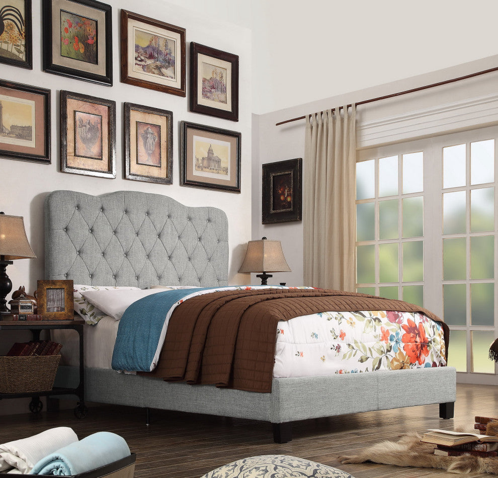 Andrea Upholstered Panel Bed, Gray, King