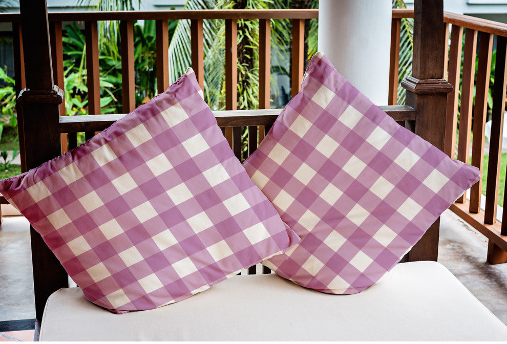 Gingham Plaid Indoor/Outdoor Throw Pillow, Orchid, 18"x18"