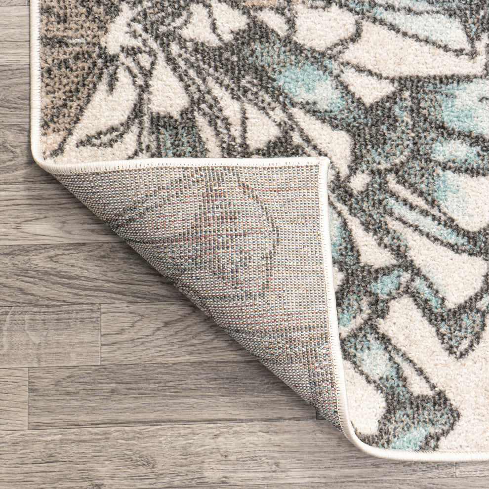 Giglio Modern Botanical Flower Area Rug, Orange/Blue/Cream, 5 X 8