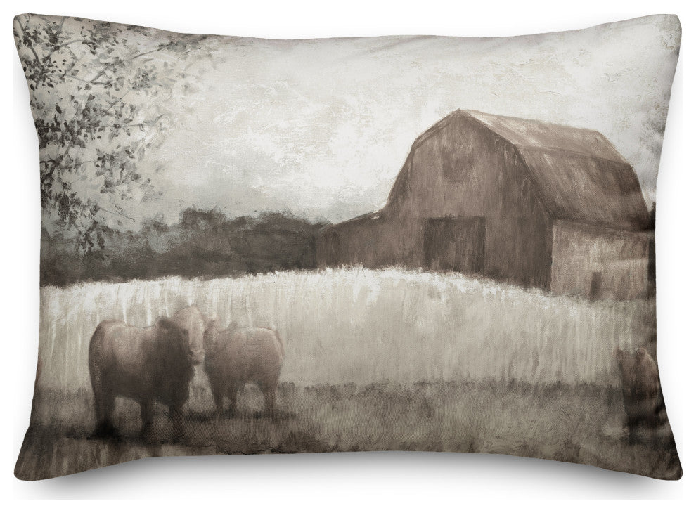 Neutral Barn And Cows 2 14"x20" Spun Poly Pillow