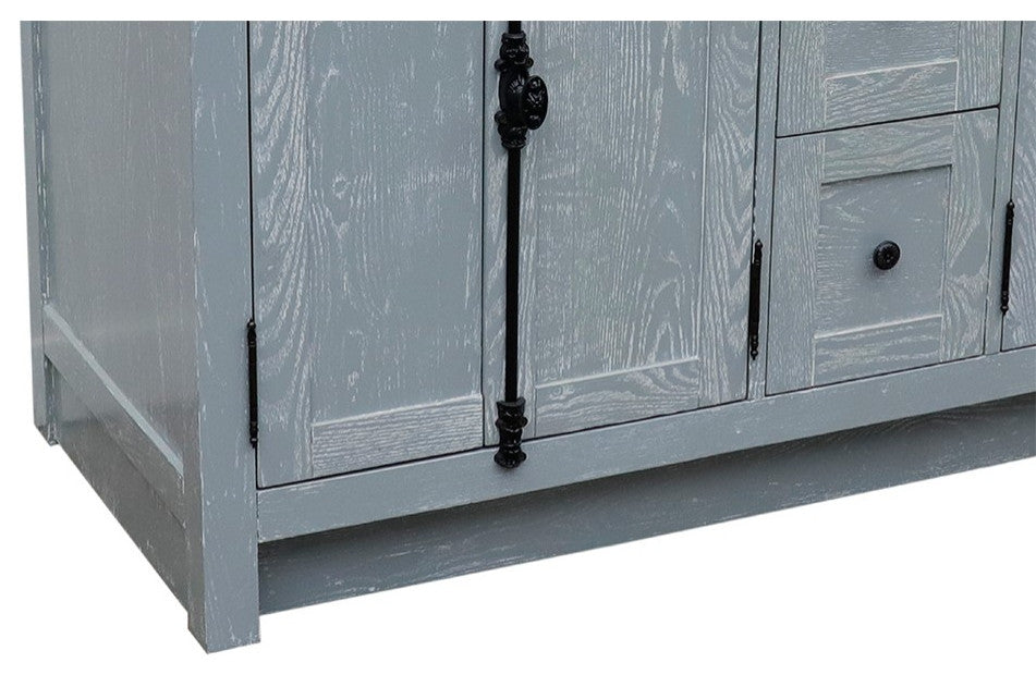 55" Double Vanity, Gray Ash Finish With White Carrara Marble Top