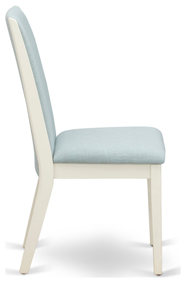 Parsons Dining Chairs, Baby Blue Seat, Linen White Rubber Wood Legs Set Of 2