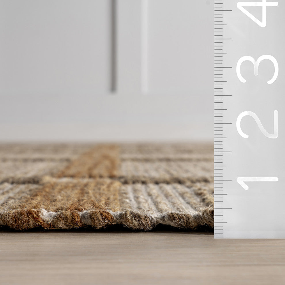 Annie Plaid Wool and Cotton Area Rug, Ivory 8'x10'