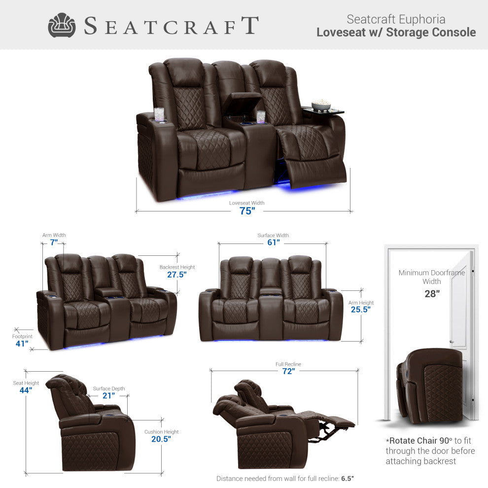 Seatcraft Euphoria Home Theater Seating, Brown, Loveseat and Sofa