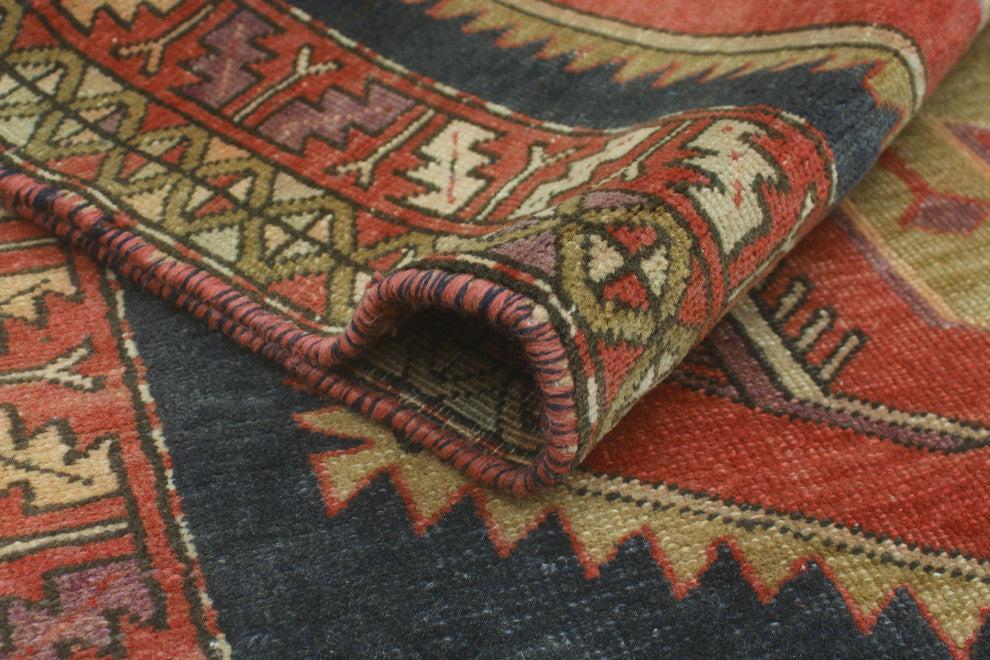 Semi-Antique Ashraf Navy/Rust Runner, 3'2x9'8