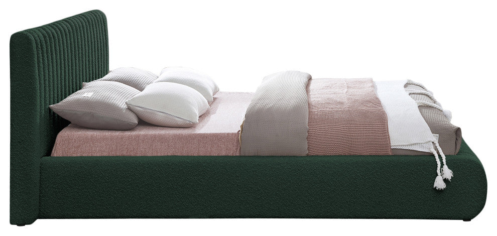 Nash Boucle Fabric Upholstered Bed, Green, Queen