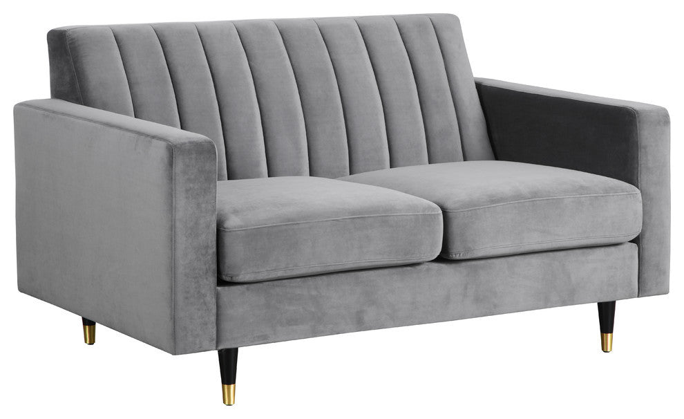 Lola Velvet Upholstered Loveseat, Gray