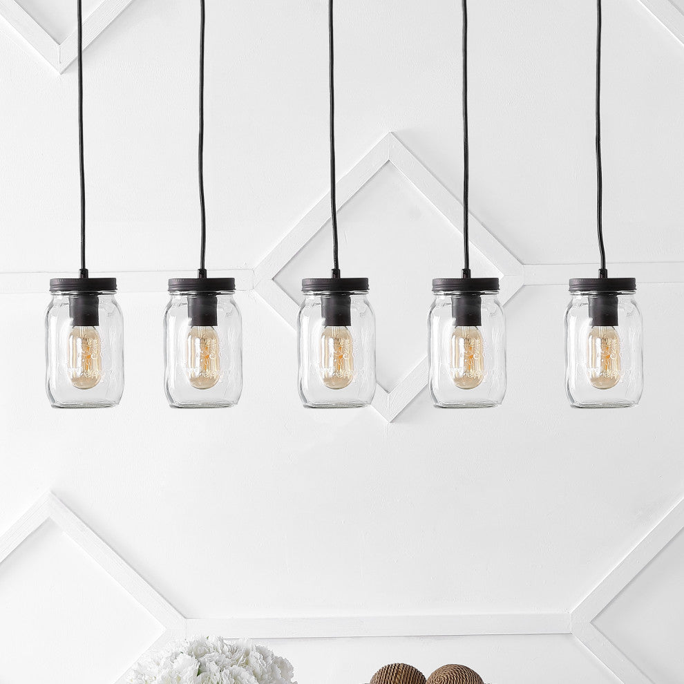 Gaines 1-Light Farmhouse Mason Jar LED Pendant, Oil Rubbed Bronze, Width: 33.25"
