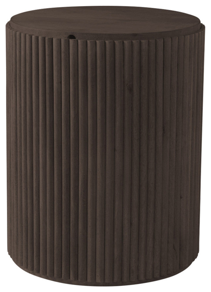 Terra Dark Brown Solid Wood Fluted Round Side Table