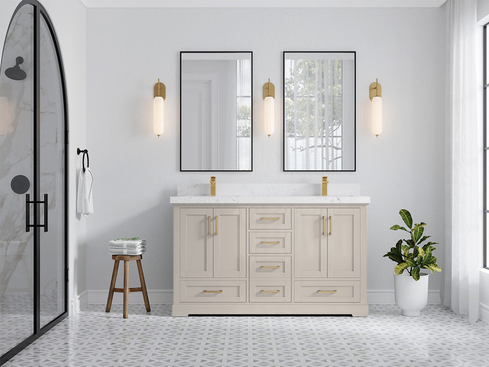Boston 60" Double Bathroom Vanity in Fine Grain 2" Empira Quartz
