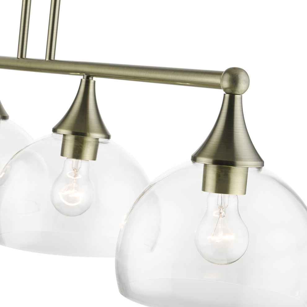 4 Light Antique Brass Large Linear Chandelier