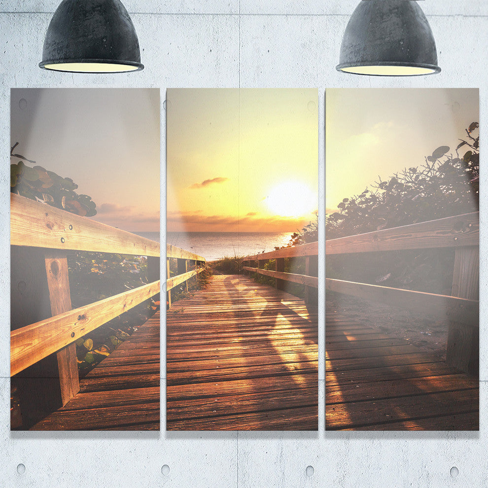 "Wooden Boardwalk on Beach" Sea Bridge Metal Wall Art, 3 Panels, 36"x28"