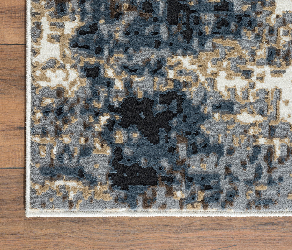 Abani Aspen Collection ASP150A Blue Brown Distressed Abstract Area Rug