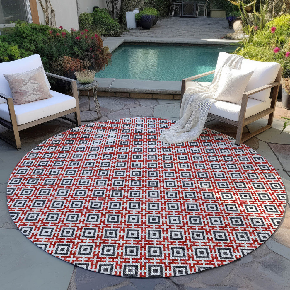 Indoor/Outdoor Marlo MO1 Red Machine Washable 6' x 6' Rug