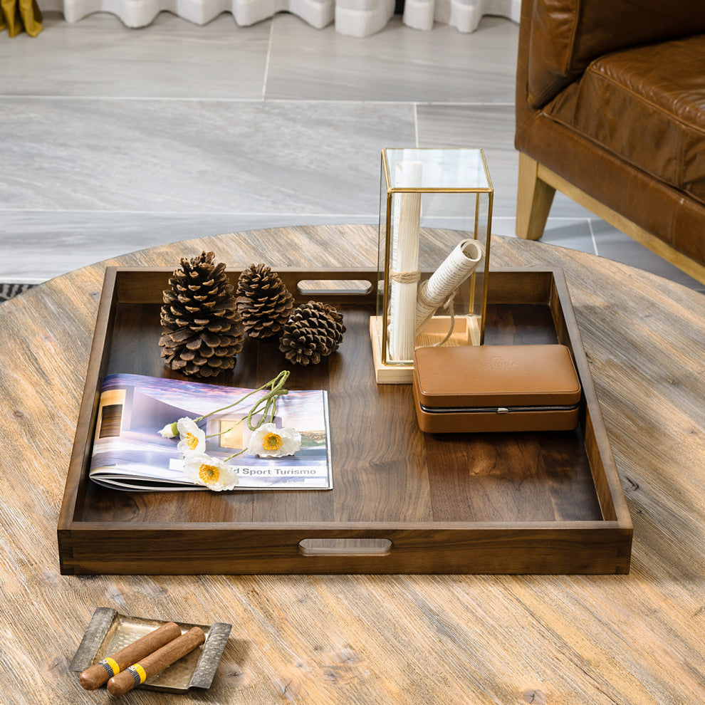 Square Black Walnut Solid Wood Tray Ottoman Tray, 24inch