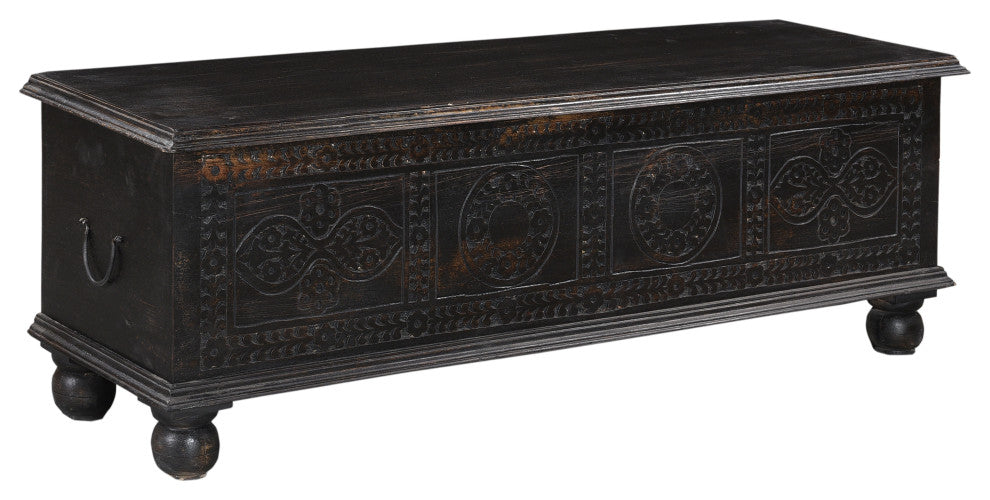 Brunswick Carved Box Ottoman, Black