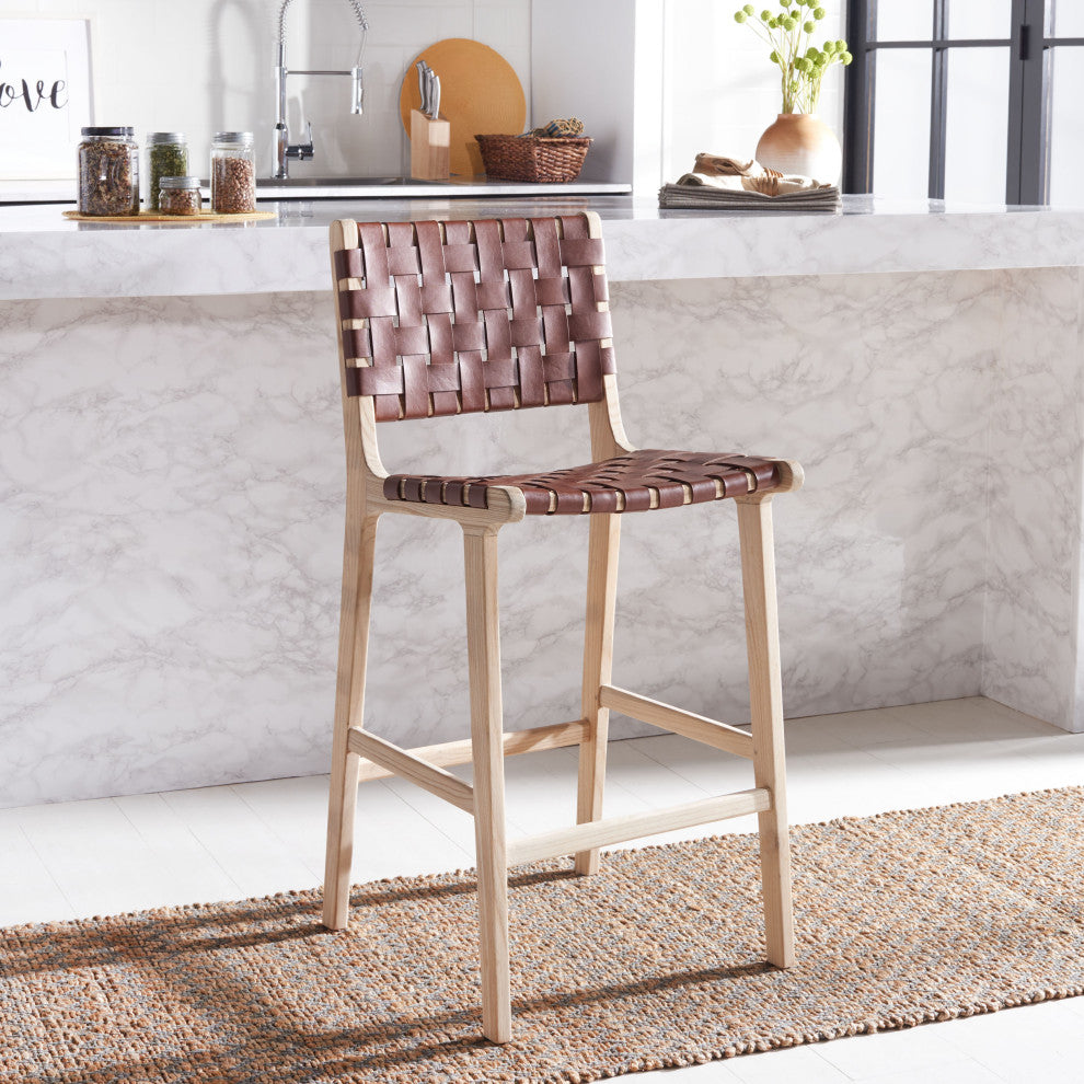 Safavieh Adah Leather Counter Stool, Cognac / Natural