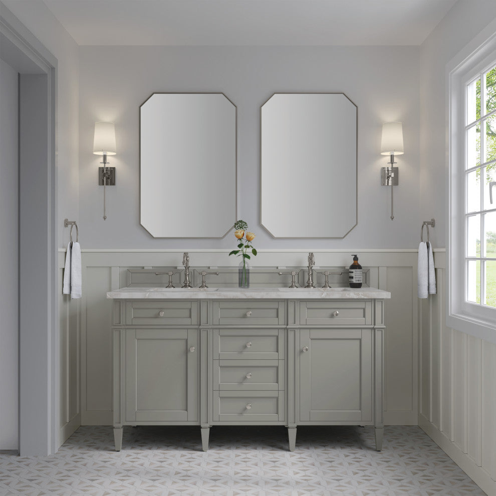 Brittany 60" Double Vanity, Urban Gray, Victorian Silver Quartz