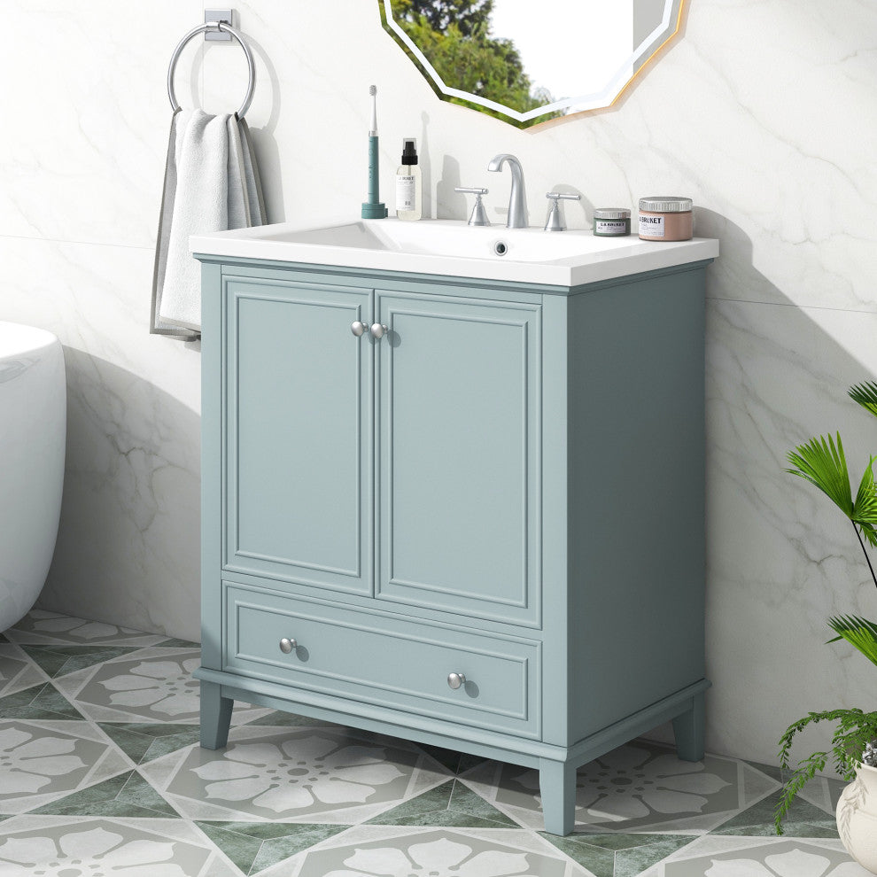 TATEUS 30" Green Bathroom Vanity with Sink - Modern Design, Functional Storage