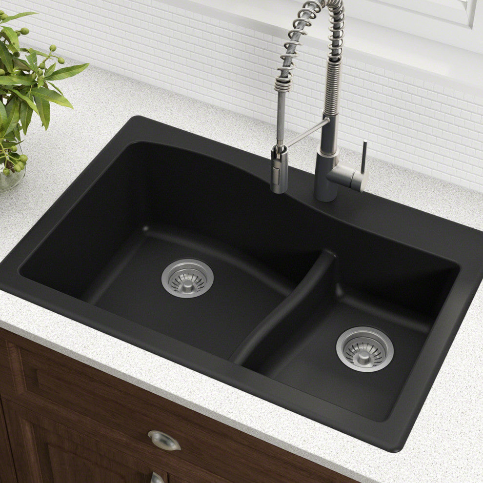 Quarza 33" Drop-in Undermount Granite Kitchen Sink, Garbage Disposal