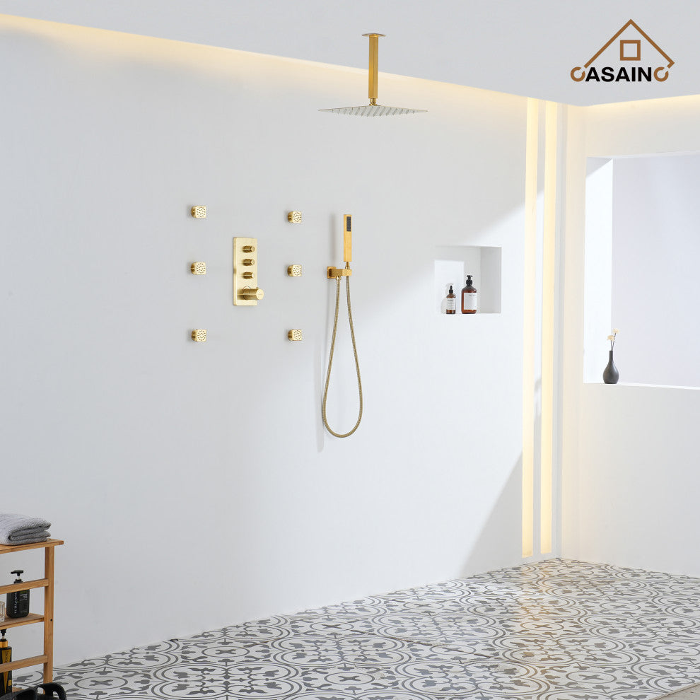 20 Inch Luxury Thermostatic Shower System, Brushed Gold