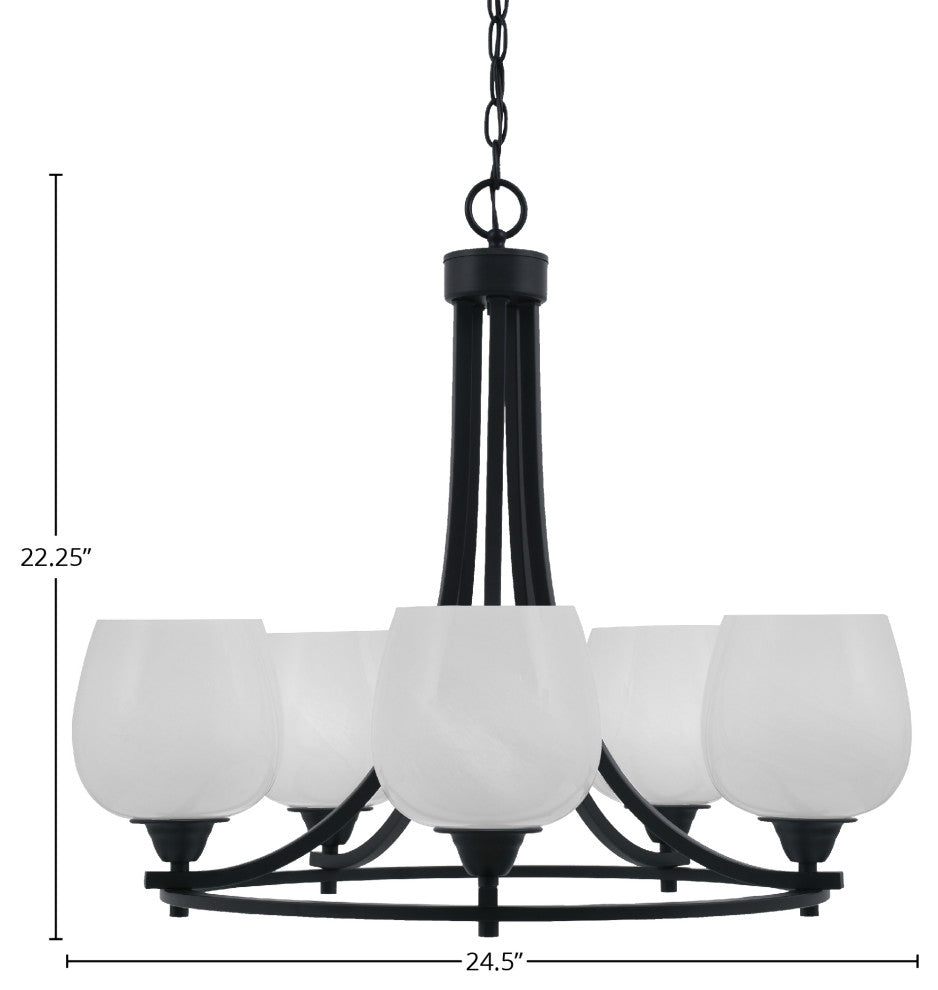 Paramount 5-Light Chandelier, Matte Black, 6" White Marble Glass