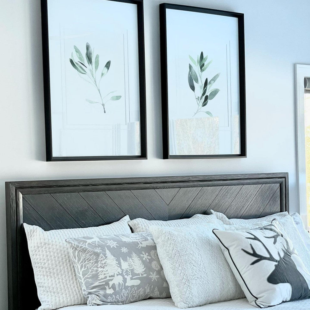 Sage Herb Watercolor Print Green White Wall Art Framed Farmhouse, 3-Piece Set