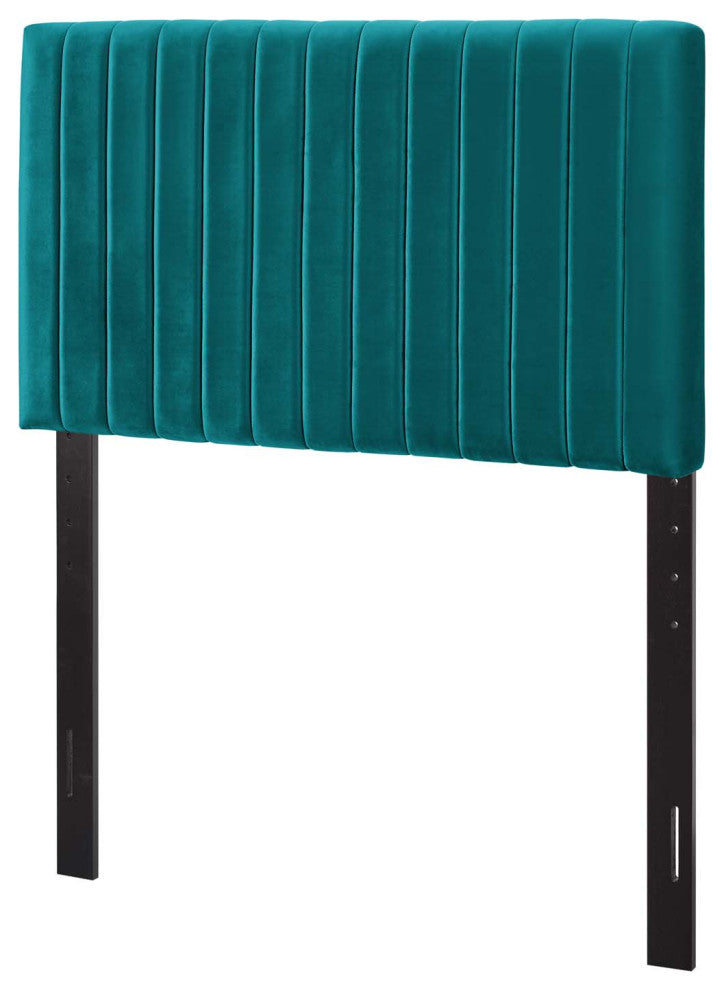 Contemporary Modern Bedroom Twin Size Headbaord, Velvet Fabric, Aqua Blue