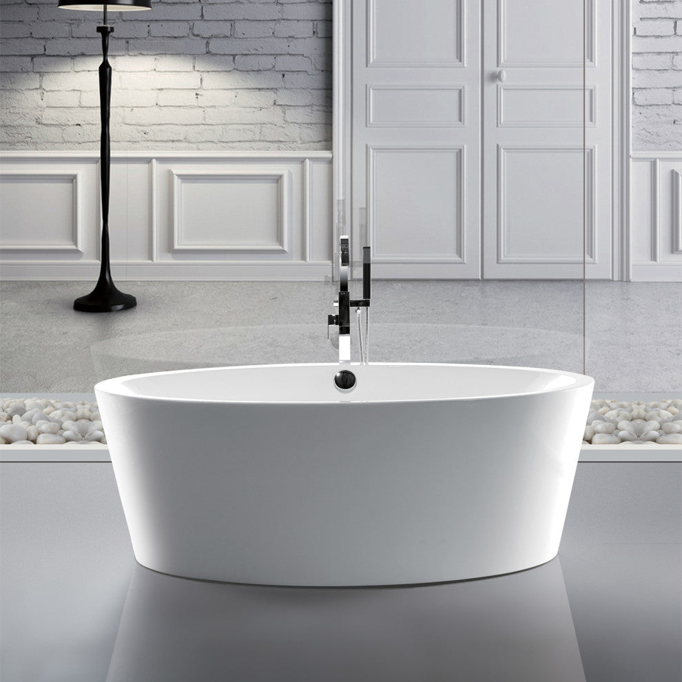 67" Acrylic Roll-Top Flatbottom Non-Whirlpool Bathtub, White