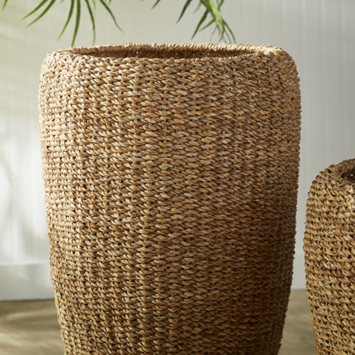 Elegant Tall Tapered Round Planters Set of 2 Woven Seagrass Baskets Minimalist