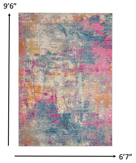 7' X 10' Blue And Pink Abstract Power Loom Area Rug