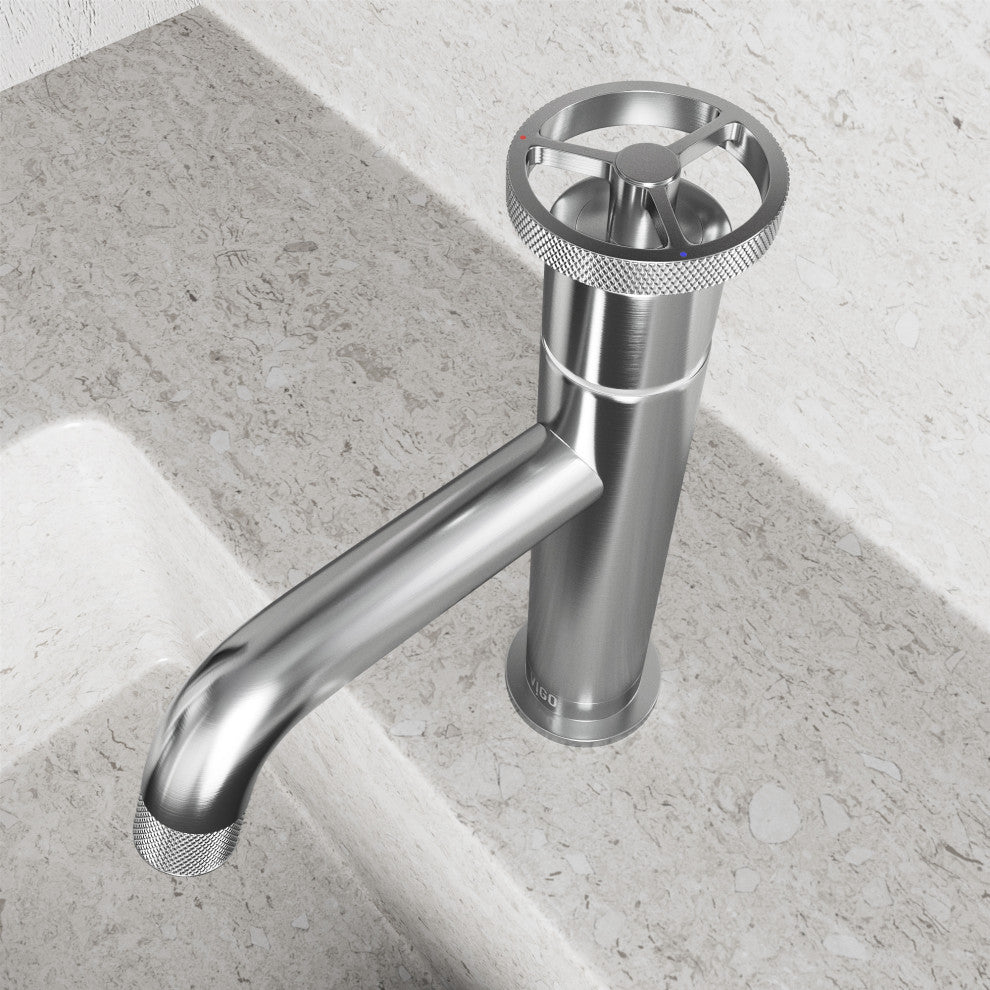 VIGO Cass 8" H Single Handle Single Hole Bathroom Faucet, Brushed Nickel, Without Extras