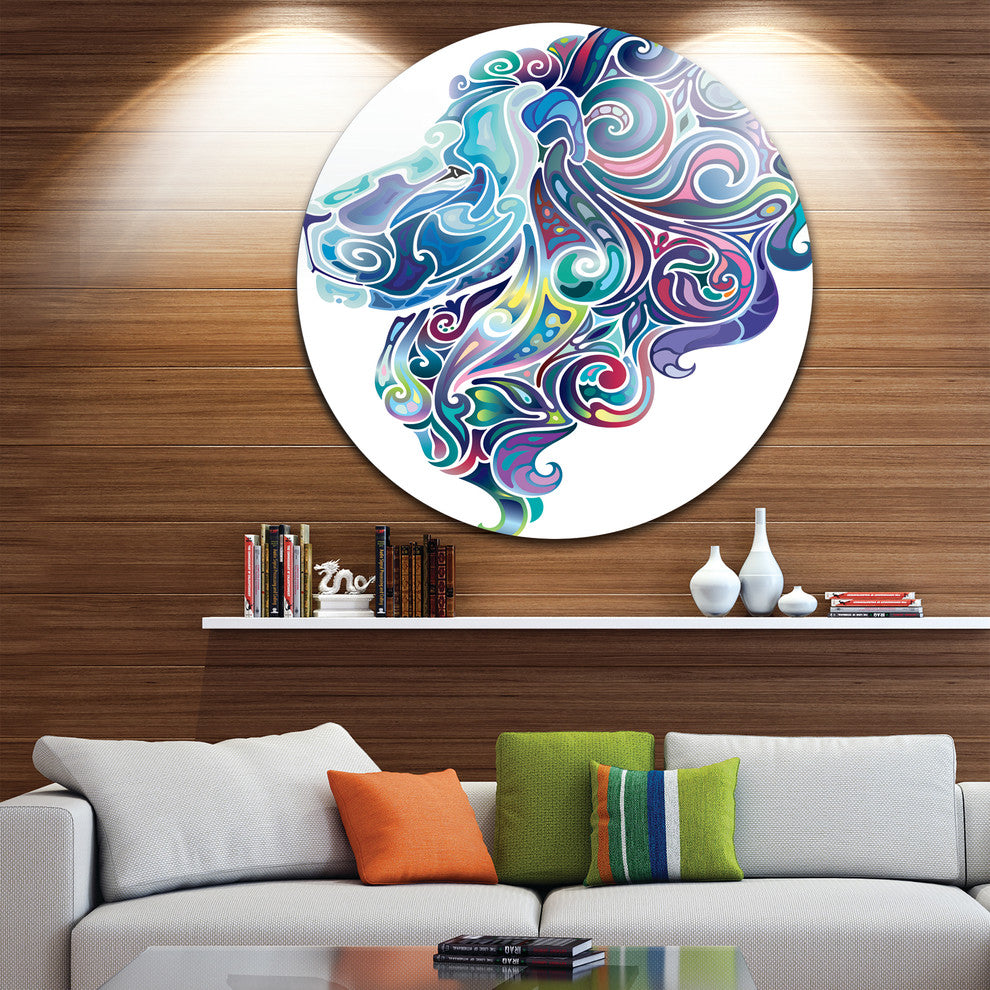 Blue Lion Abstract Art, Animal Digital Art Round Wall Art, 11"