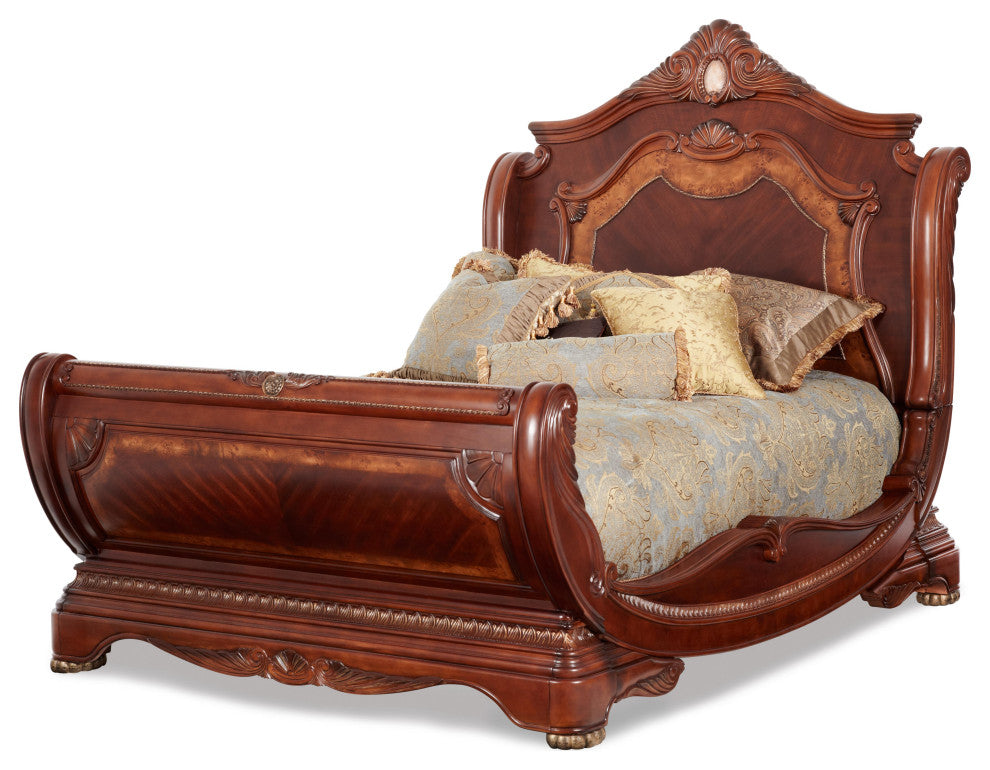 Cortina Sleigh Bed, Honey Walnut, Cal King
