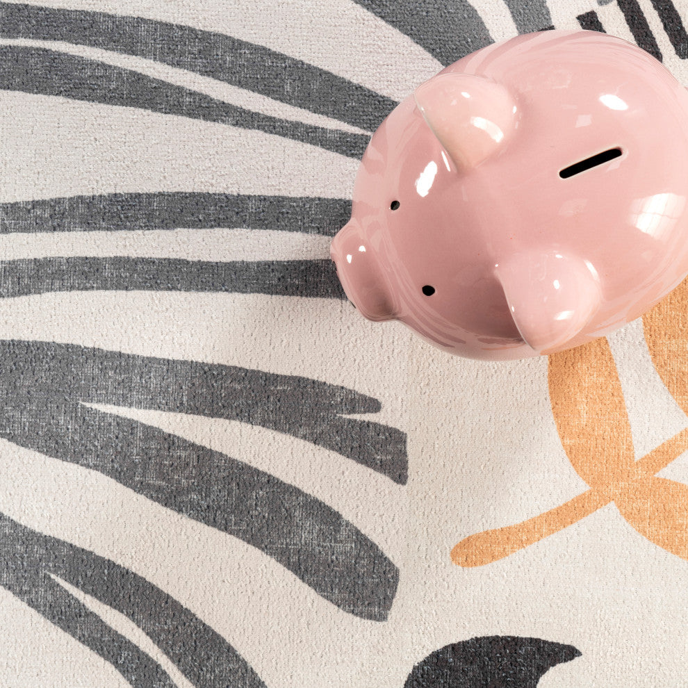 Nuloom Felipa Safari Washable Kids Area Rug, White Multicolor 7'x9'