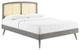Cane Bed, Woven Rattan Bed, Art Moderne Curve Platform Bed, Grey, Full