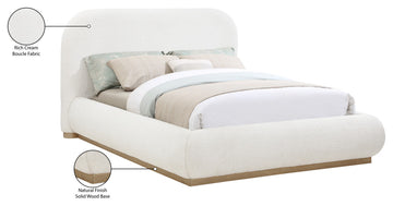 Vaughn Bed, Cream, King, Boucle Fabric, Natural Finish