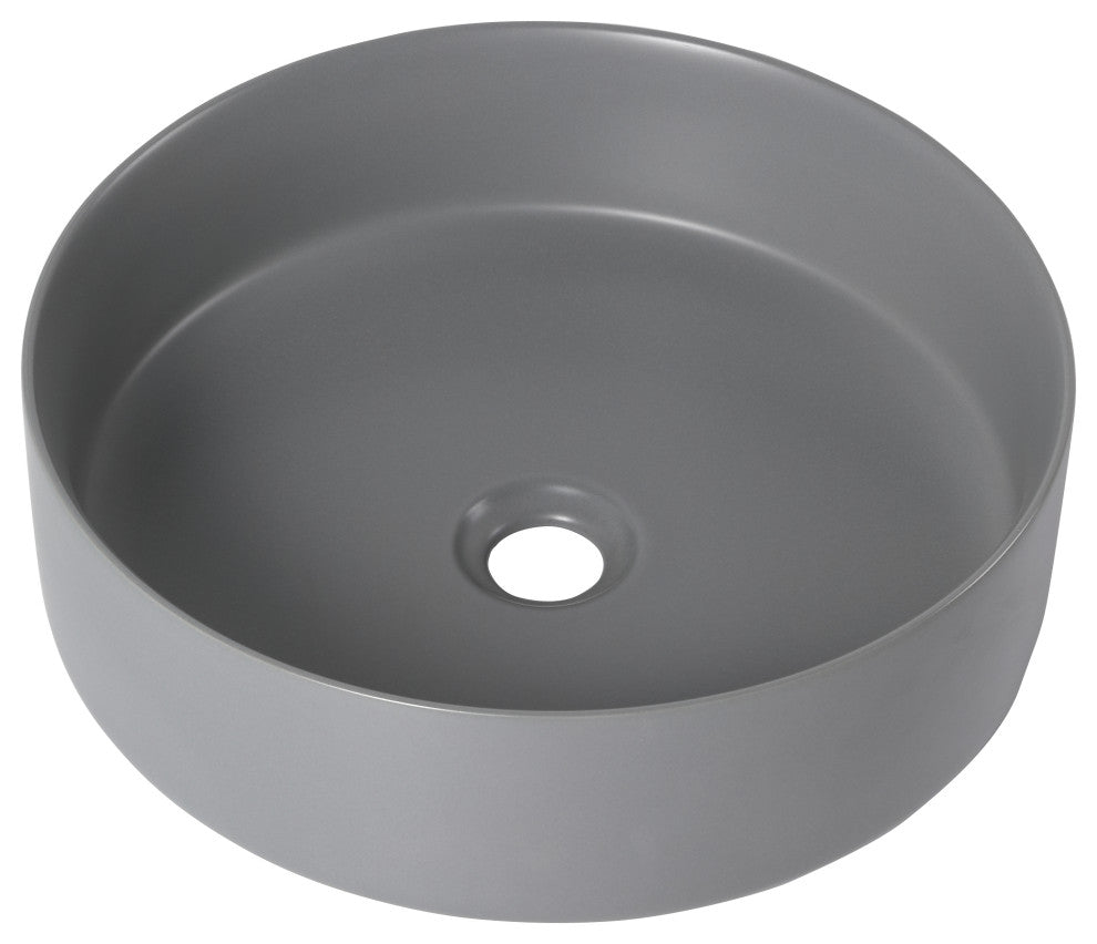 15.7 in Round Bathroom Ceramic Vessel Sink, Matt Light Gray