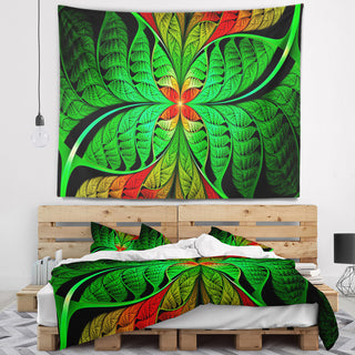 Fractal Green Leaf Design Abstract Wall Tapestry, 60"x50"