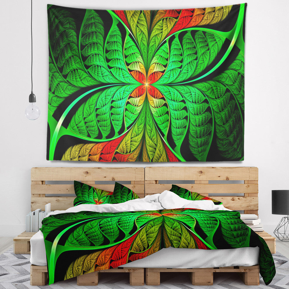 Fractal Green Leaf Design Abstract Wall Tapestry, 60"x50"