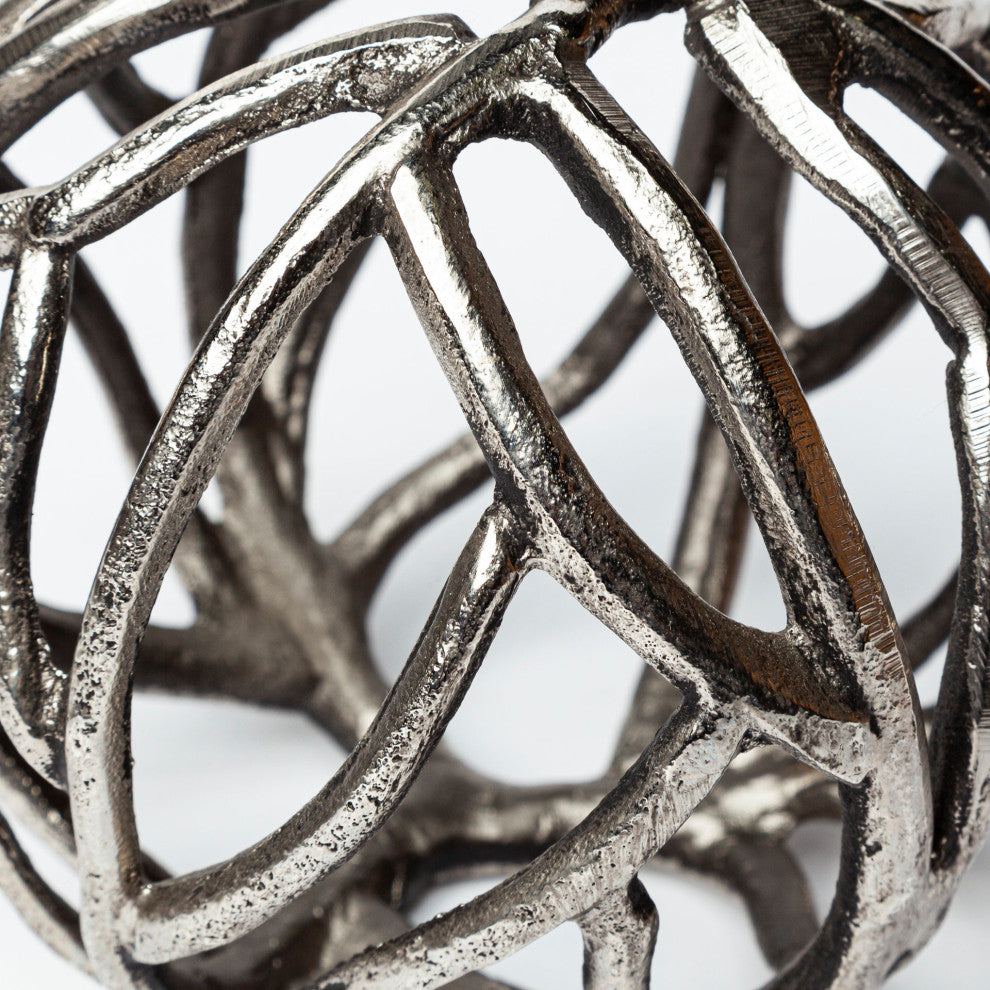 Sphaira II Silver Cast Aluminum Decorative Tree Branch Orb
