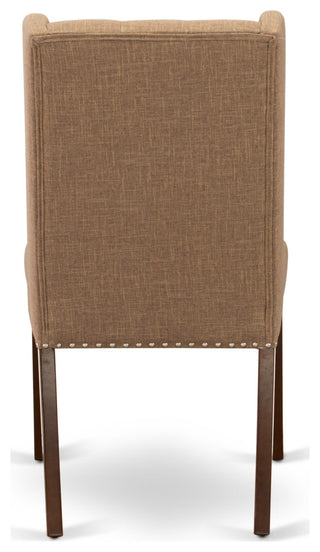 3Pc Dining Set, 1 Pedestal Table, 2 Light Sable Chairs, Back, Mahogany Finish