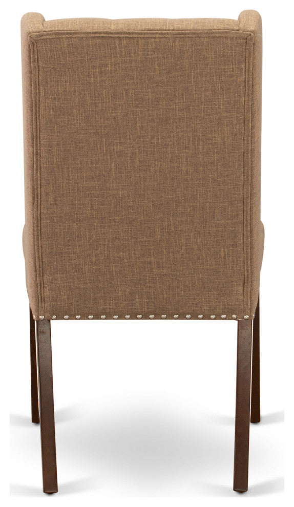 3Pc Dining Set, 1 Pedestal Table, 2 Light Sable Chairs, Back, Mahogany Finish