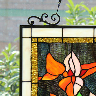 Orange Lily Floral Tiffany-Style Vertical Panel 24" Tall
